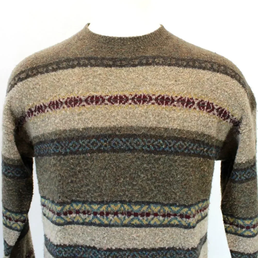 Nautica Fair Isle Y2K Cozy Wool Men's Brown Sweater Pullover Medium